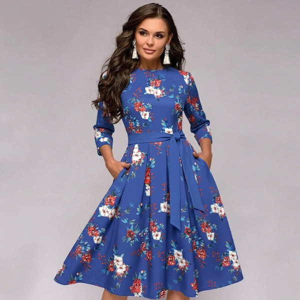 Women's A-Line Midi Dress with Pockets
