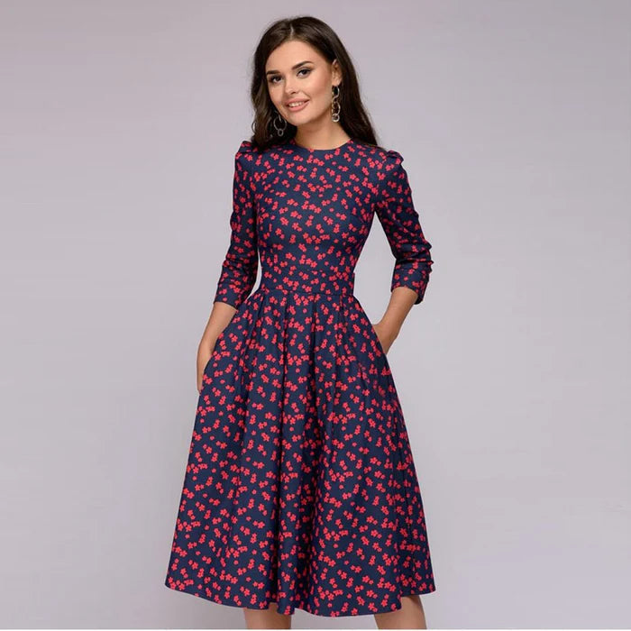 Women's A-Line Midi Dress with Pockets