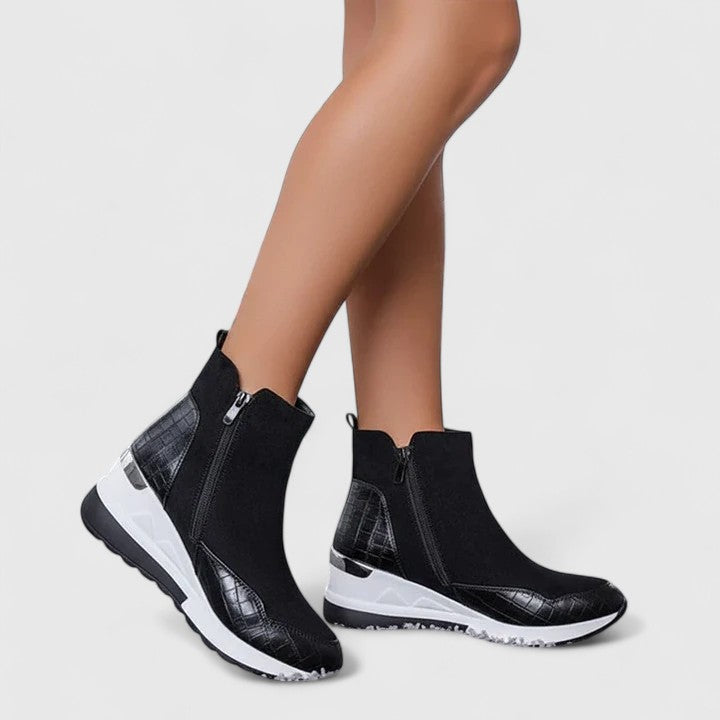 Women's Ankle Boots with Zipper, Wedge Insole and Non-Slip Sole