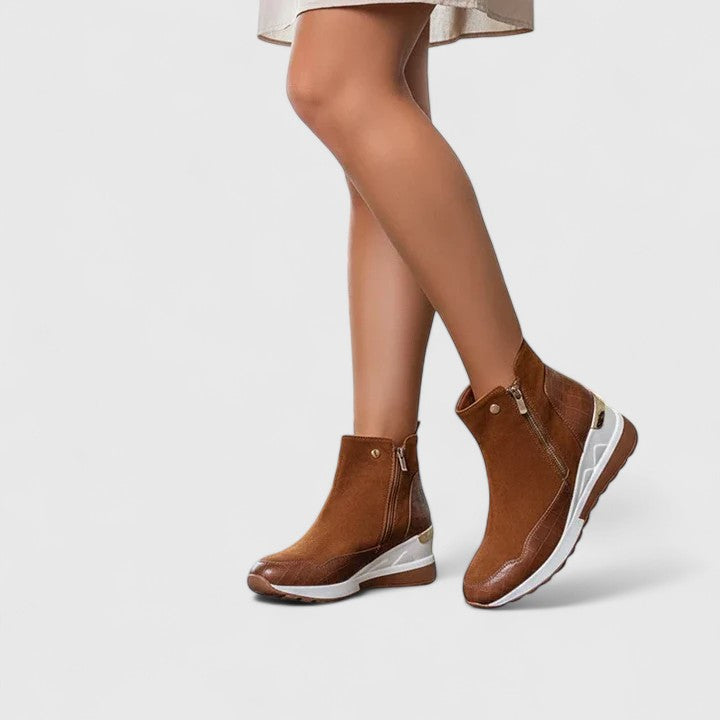 Women's Ankle Boots with Zipper, Wedge Insole and Non-Slip Sole