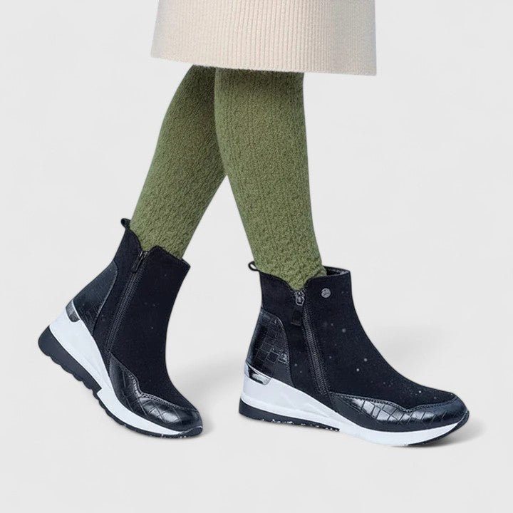 Women's Ankle Boots with Zipper, Wedge Insole and Non-Slip Sole