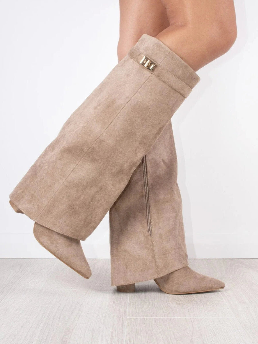 Women's Black Knee-High Boots with Gold Details
