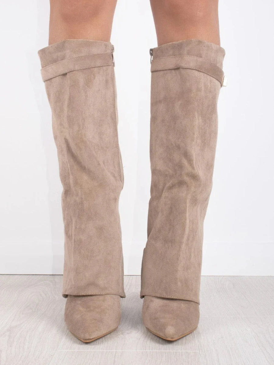 Women's Black Knee-High Boots with Gold Details
