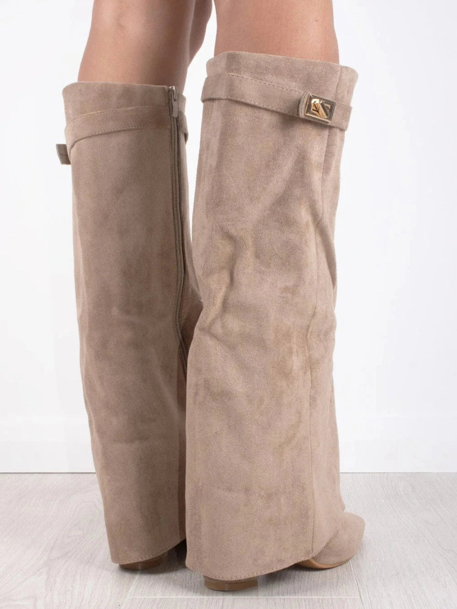 Women's Black Knee-High Boots with Gold Details
