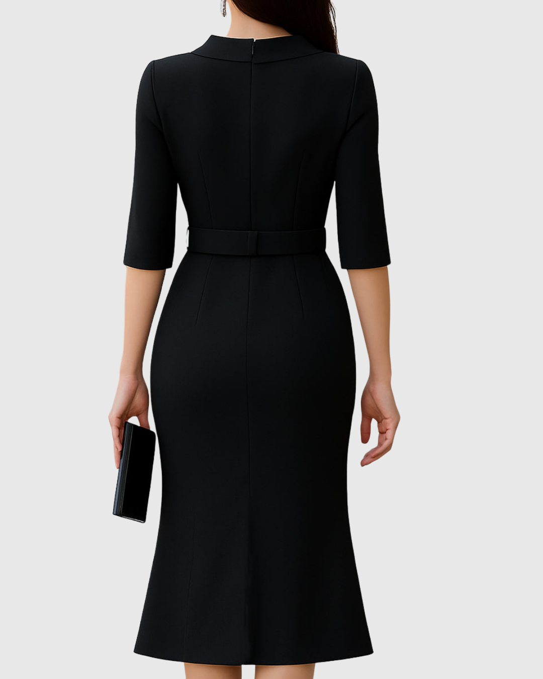 Women's Black Midi Dress with Tailored Waist