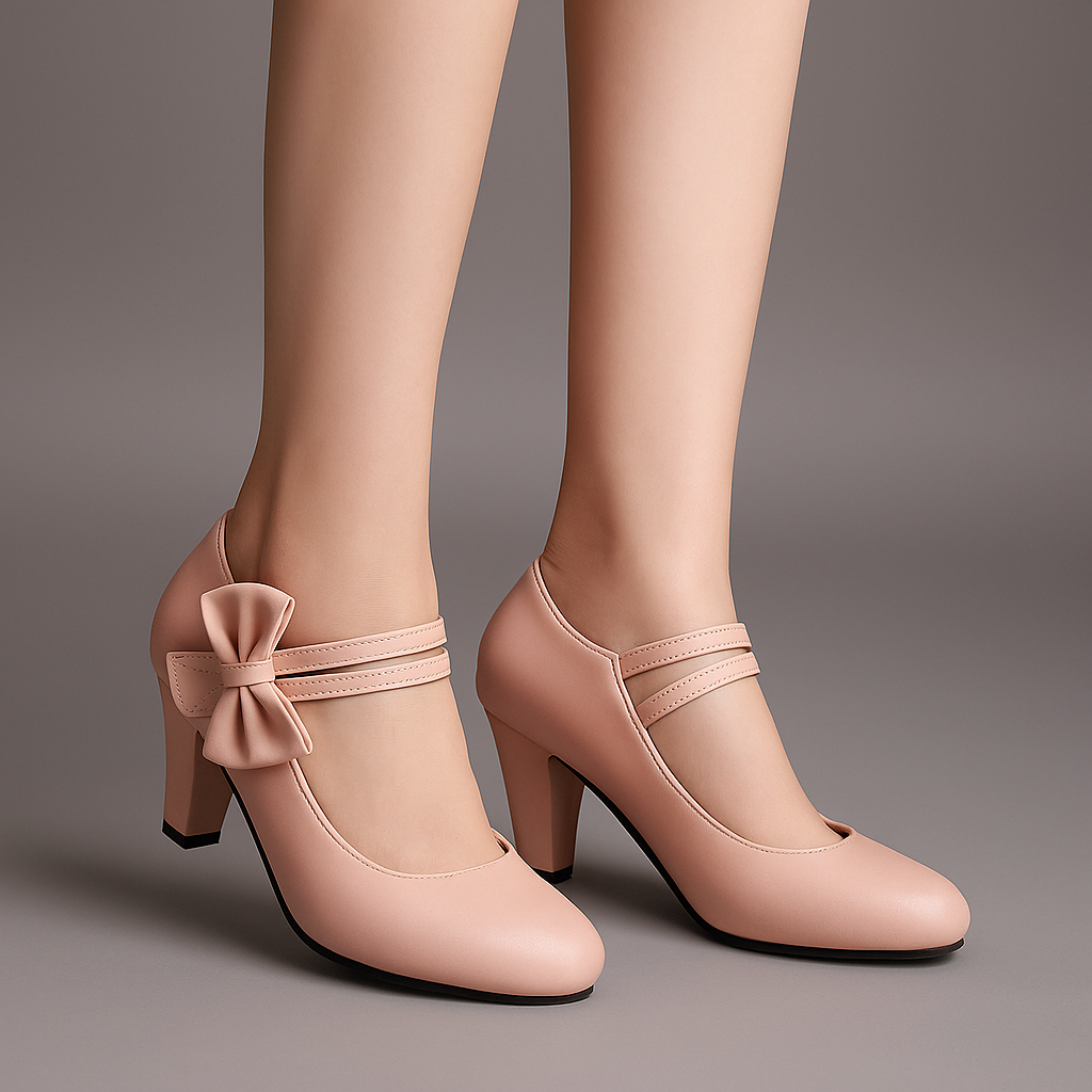 Women's Block Heel Pumps with Bow Accent
