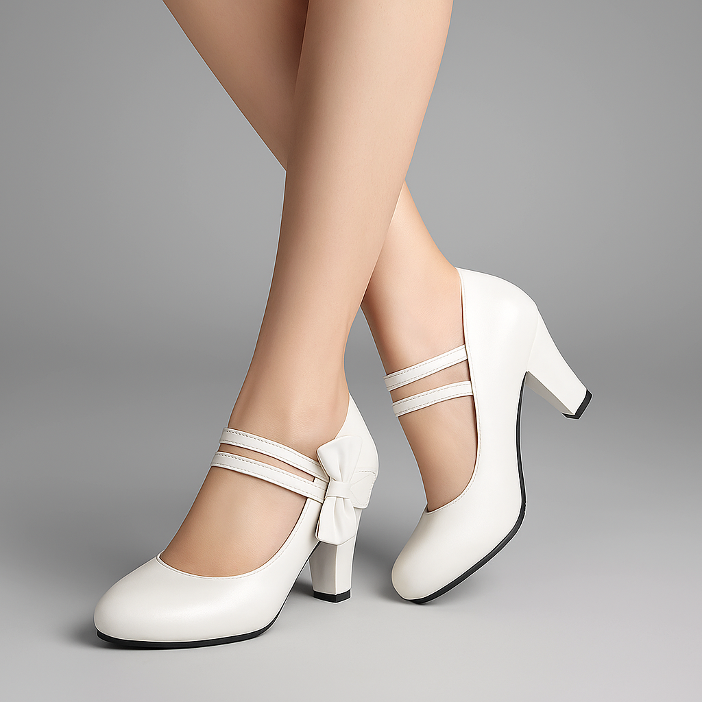 Women's Block Heel Pumps with Bow Accent