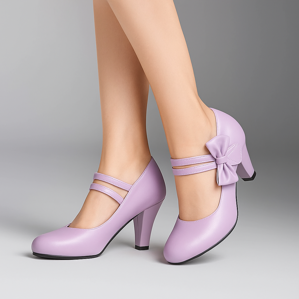 Women's Block Heel Pumps with Bow Accent