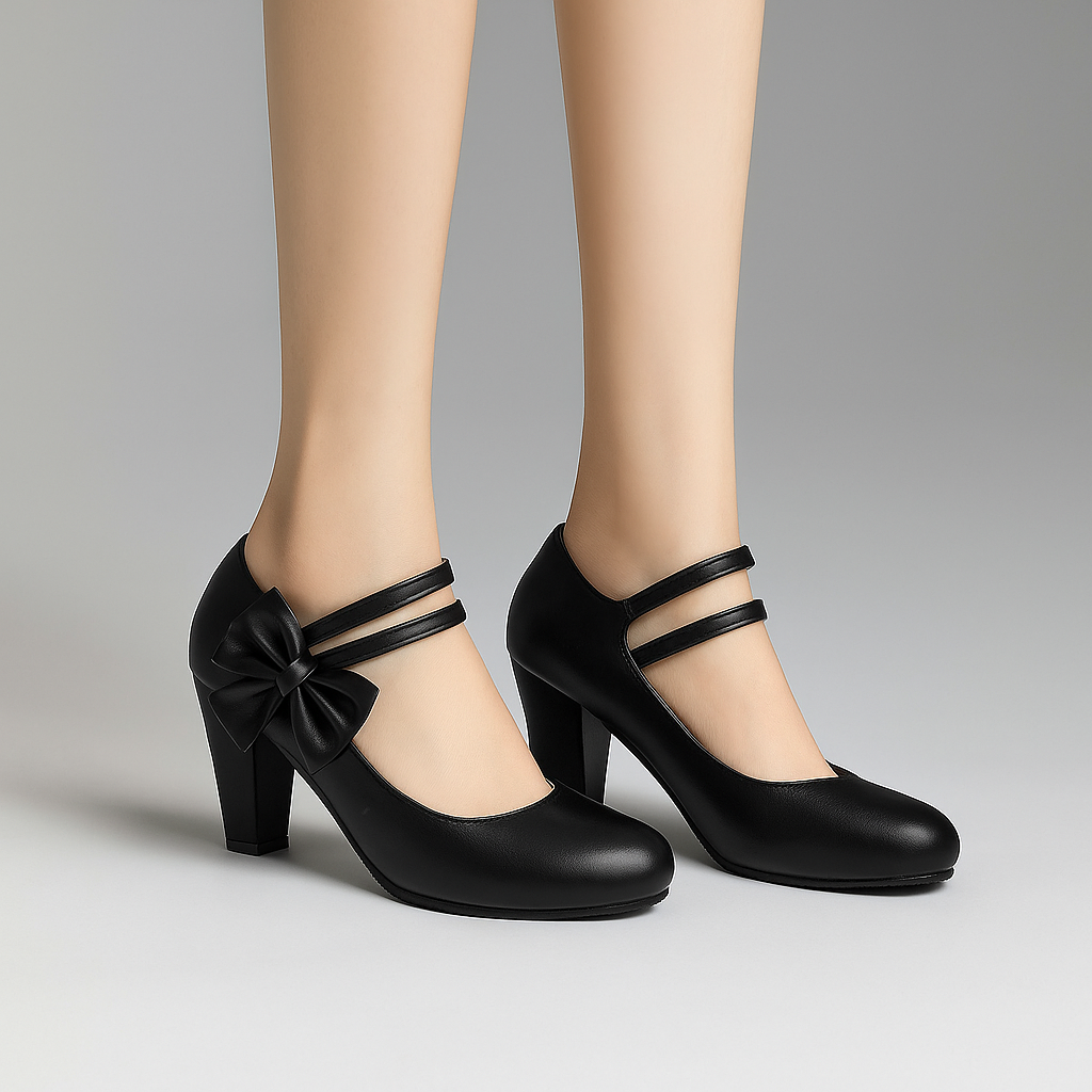Women's Block Heel Pumps with Bow Accent