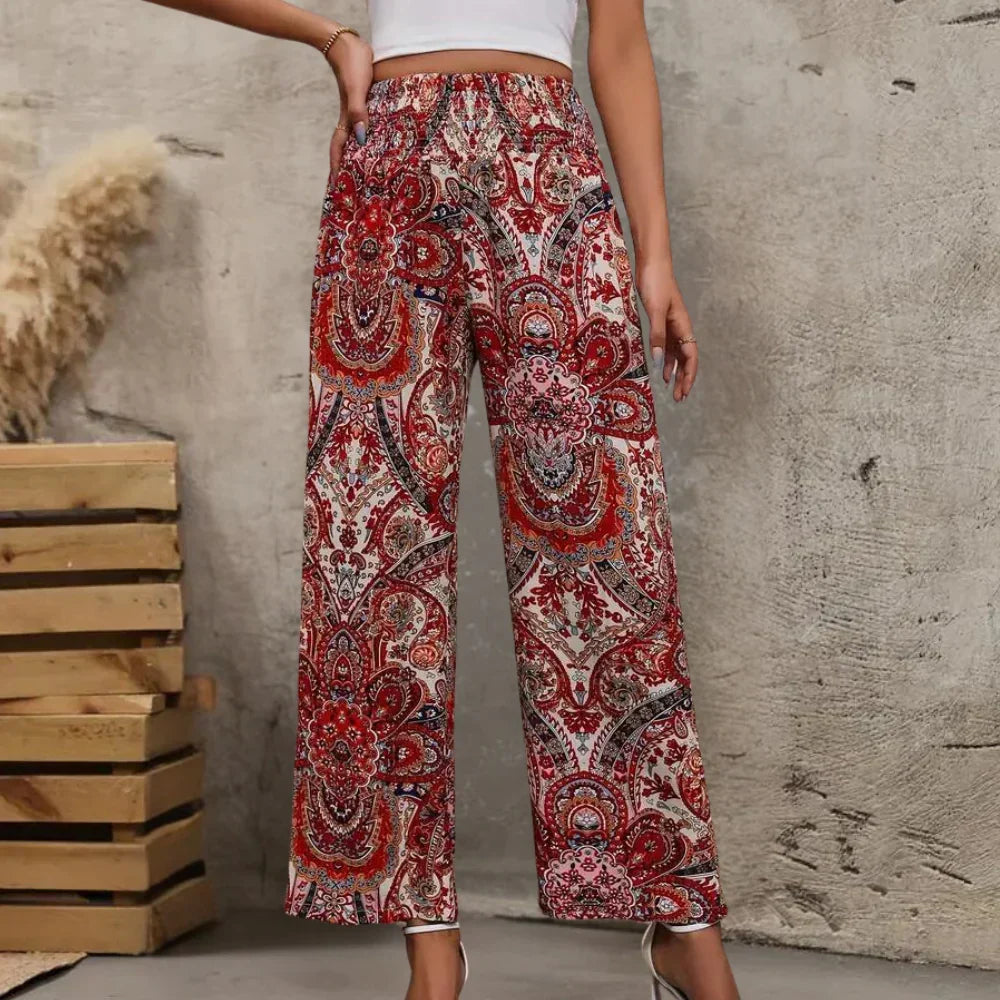 Women's Bohemian Wide-Leg Trousers with Slant Pockets