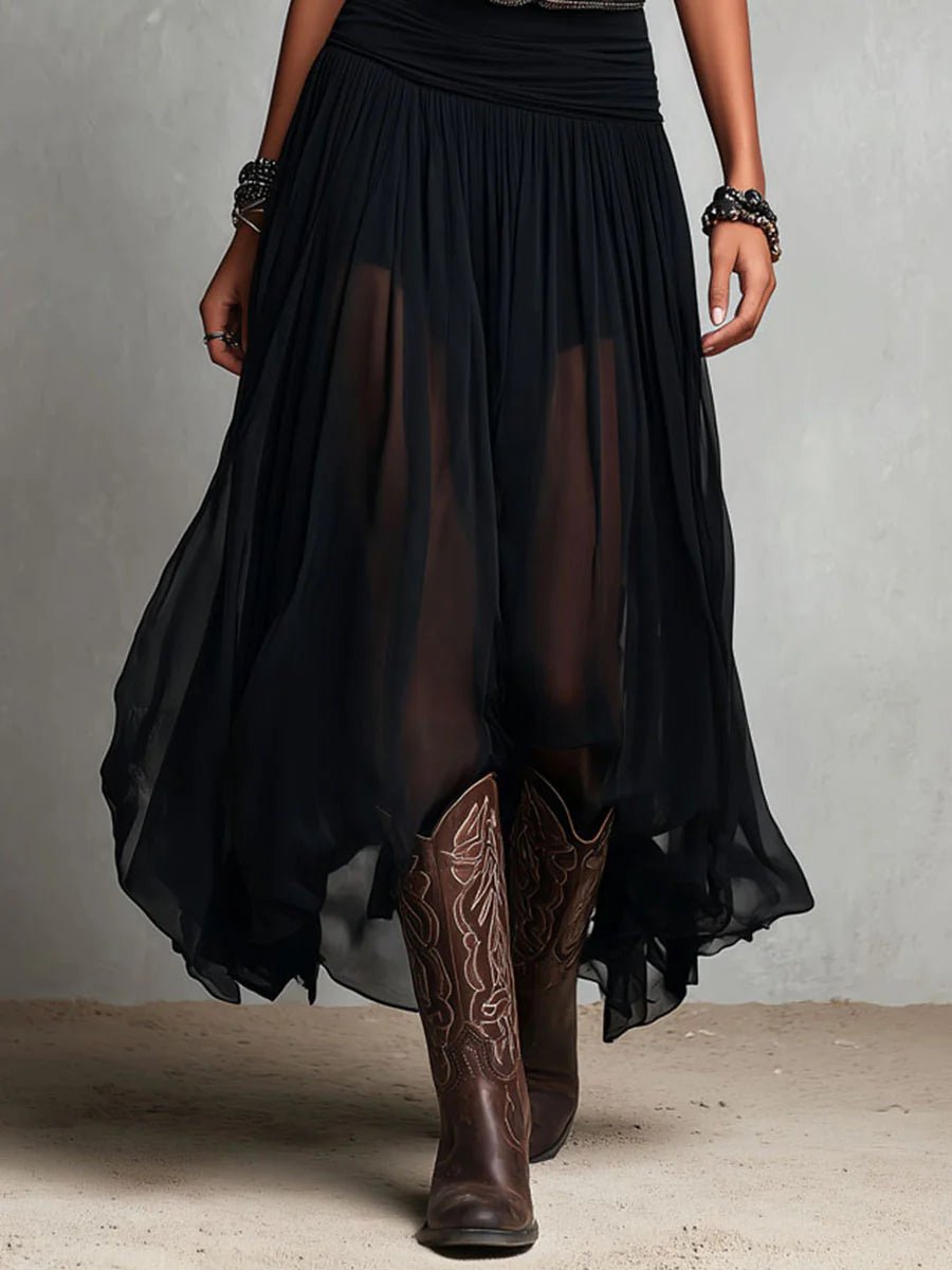Women's Boho V-Neck Sleeveless Sheer Maxi Dress