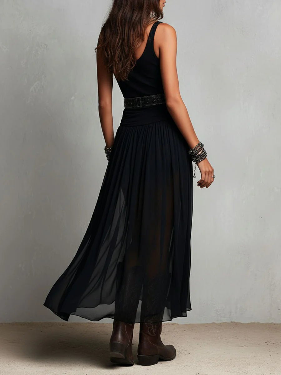 Women's Boho V-Neck Sleeveless Sheer Maxi Dress