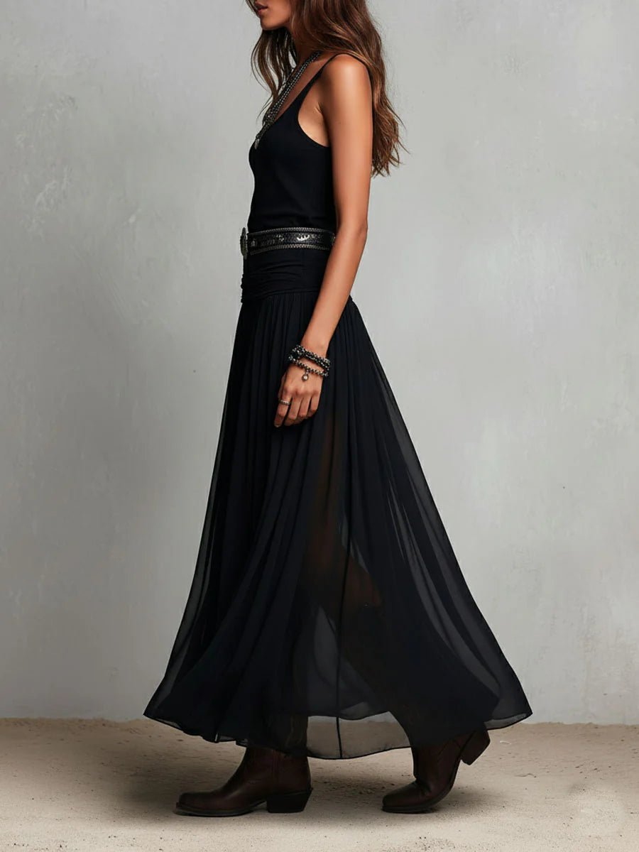 Women's Boho V-Neck Sleeveless Sheer Maxi Dress