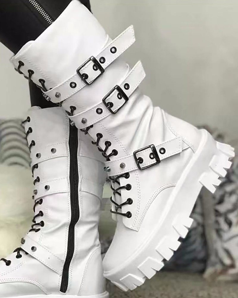 Women's Boots with Zipper and Buckles