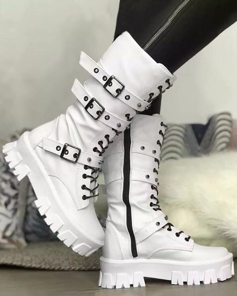 Women's Boots with Zipper and Buckles