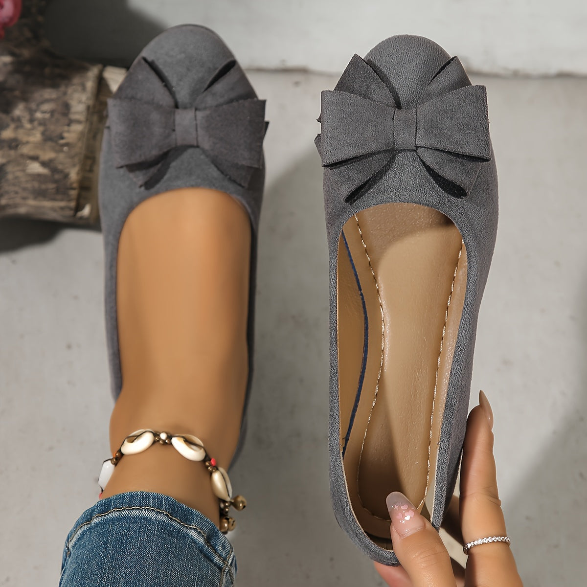 Women's Bow Detail Round Toe Slip-On Wedge Ballet Flats