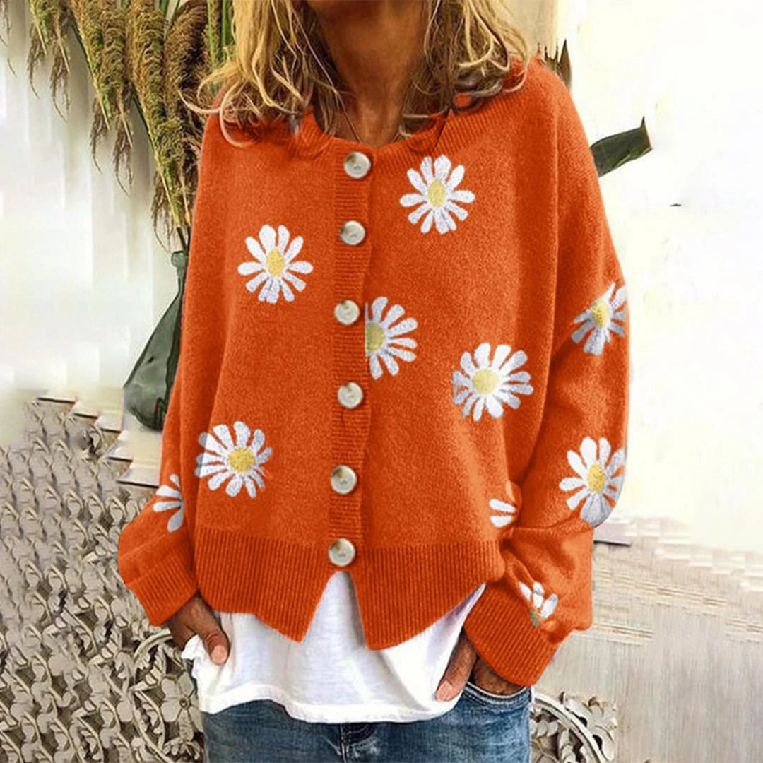 Women's Button-Down Daisy Print Cardigan