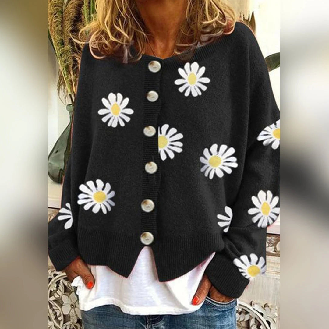 Women's Button-Down Daisy Print Cardigan
