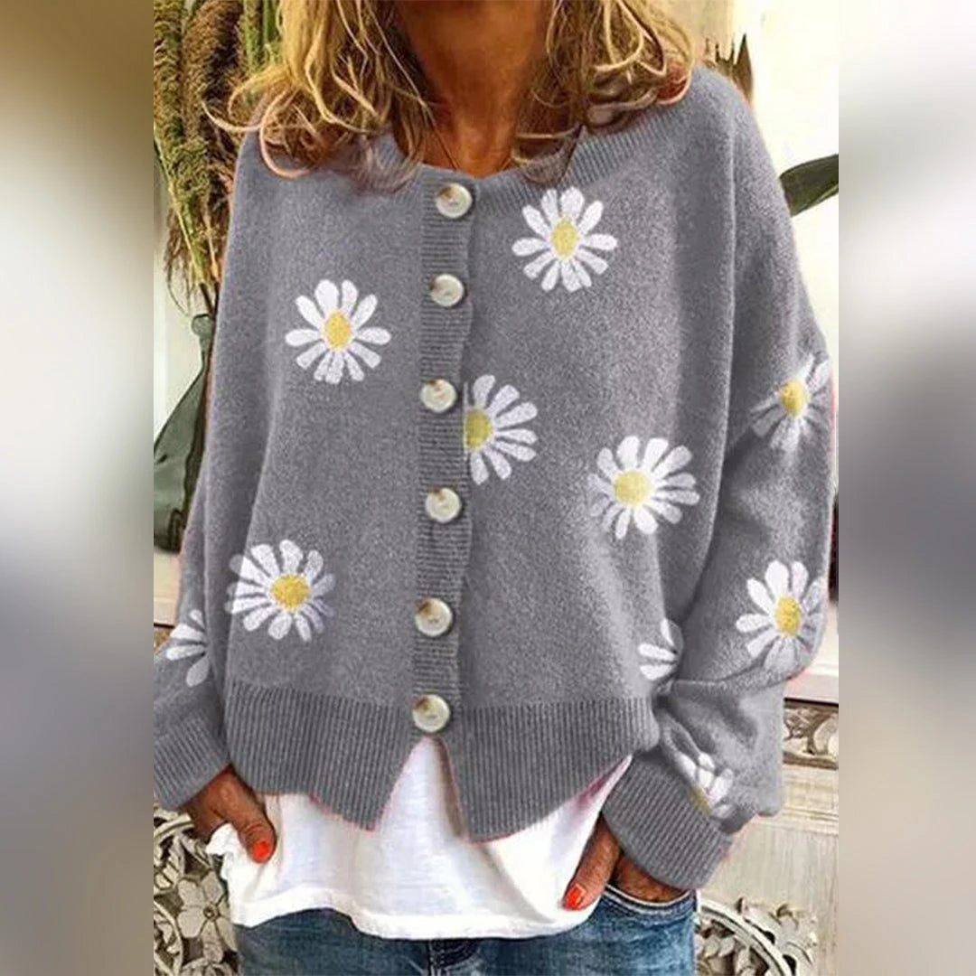 Women's Button-Down Daisy Print Cardigan