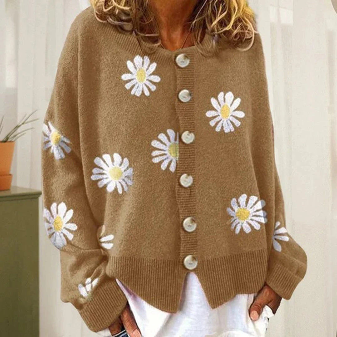 Women's Button-Down Daisy Print Cardigan