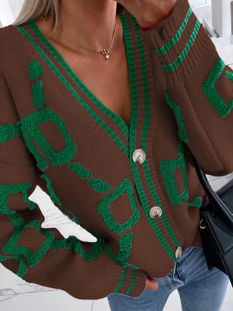 Women's Button-Down V-Neck Long Sleeve Cardigan