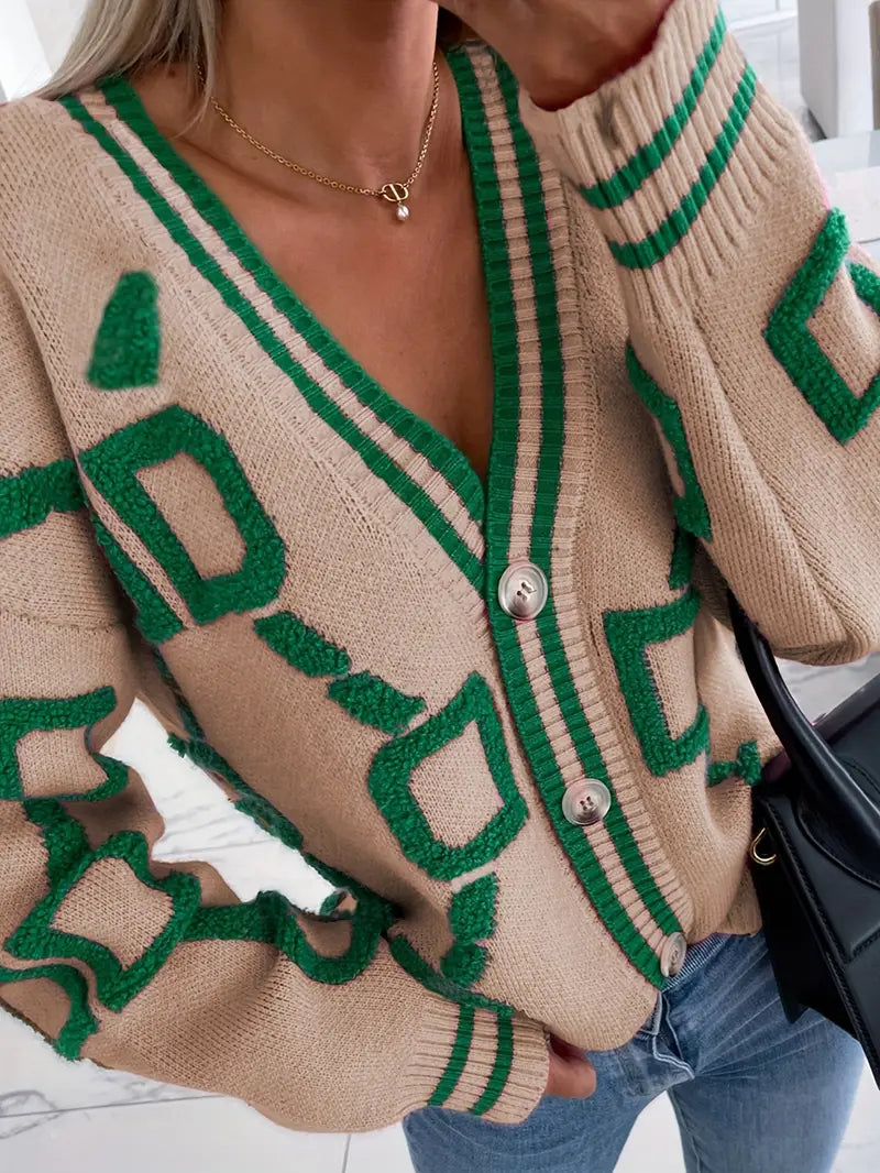 Women's Button-Down V-Neck Long Sleeve Cardigan