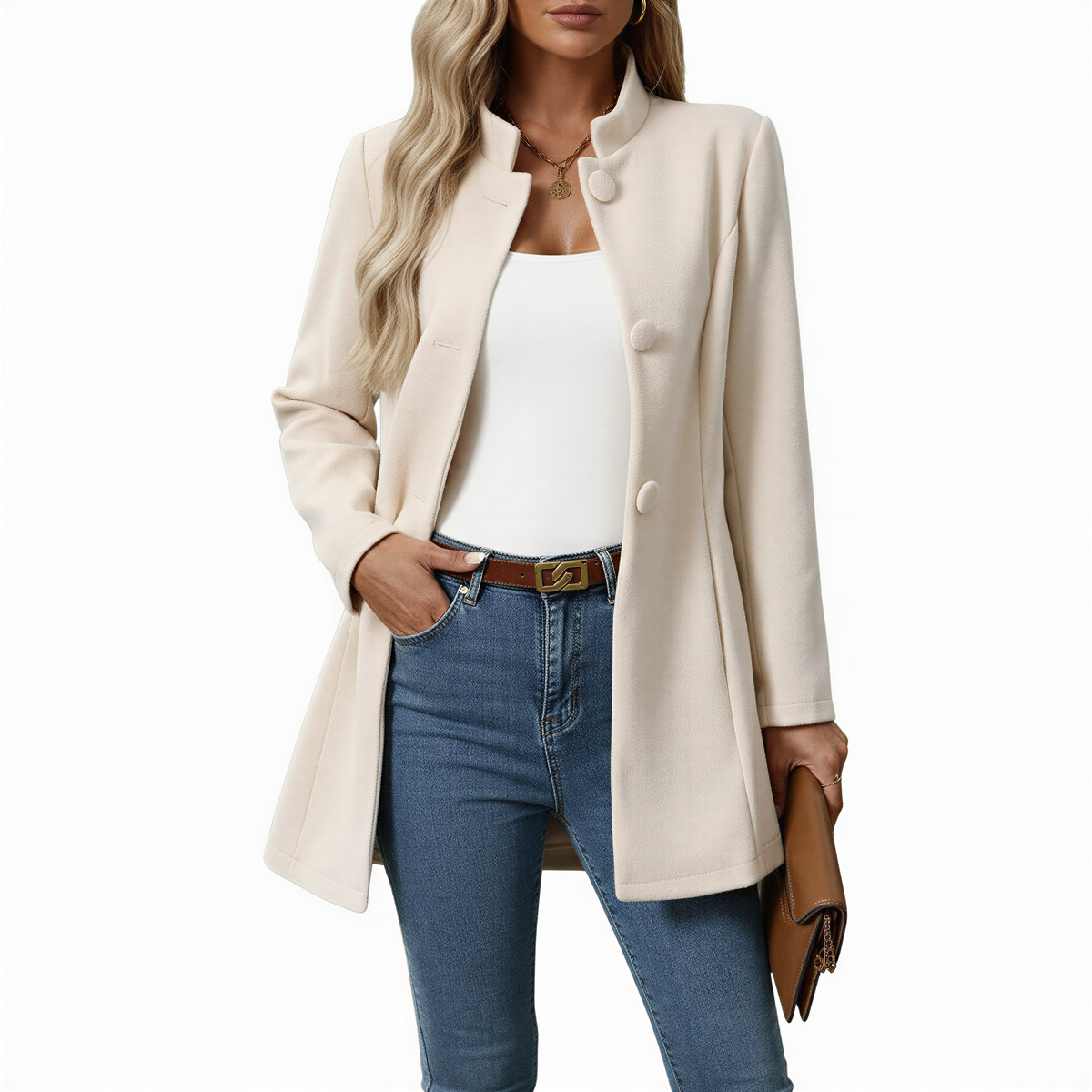 Women's Button-Front A-Line Coat