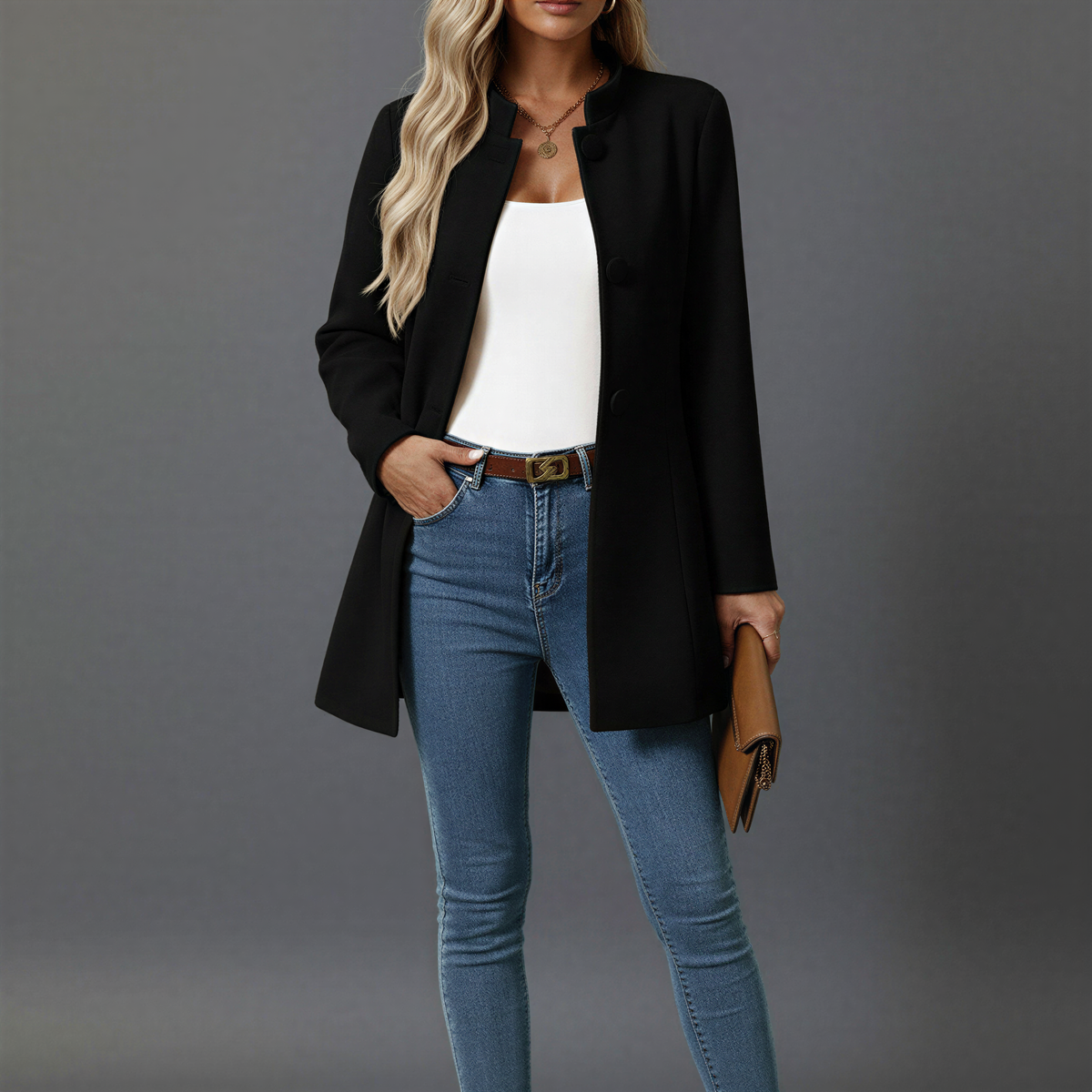 Women's Button-Front A-Line Coat