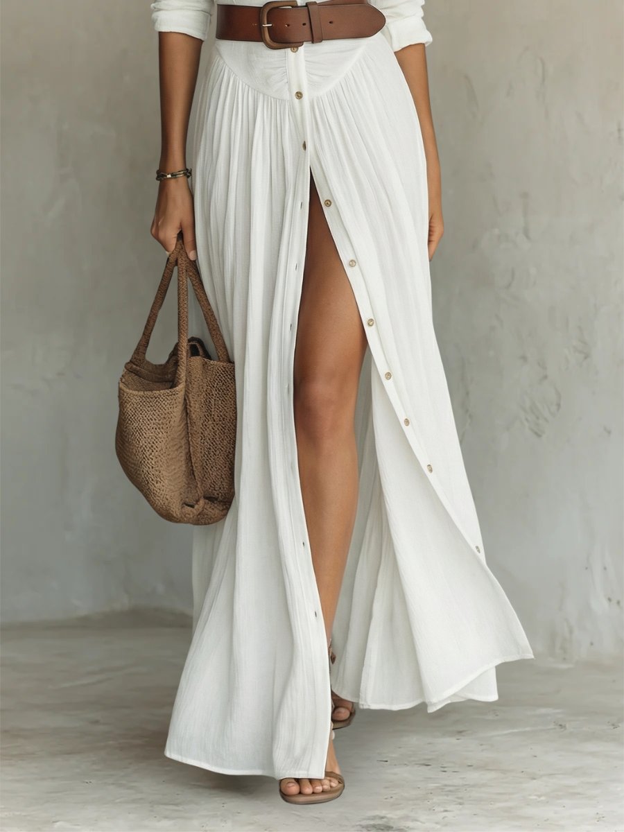 Women's Button-Through Belted Maxi Shirt Dress