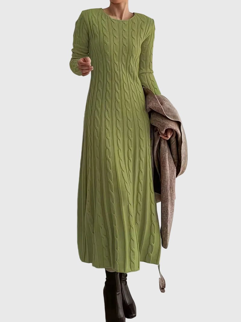 Women's Cable-Knit Long-Sleeve Midi Sweater Dress