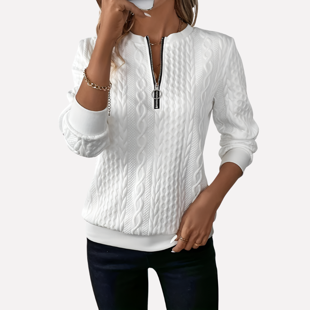 Women's Cable-Knit Zip-Collar Sweater