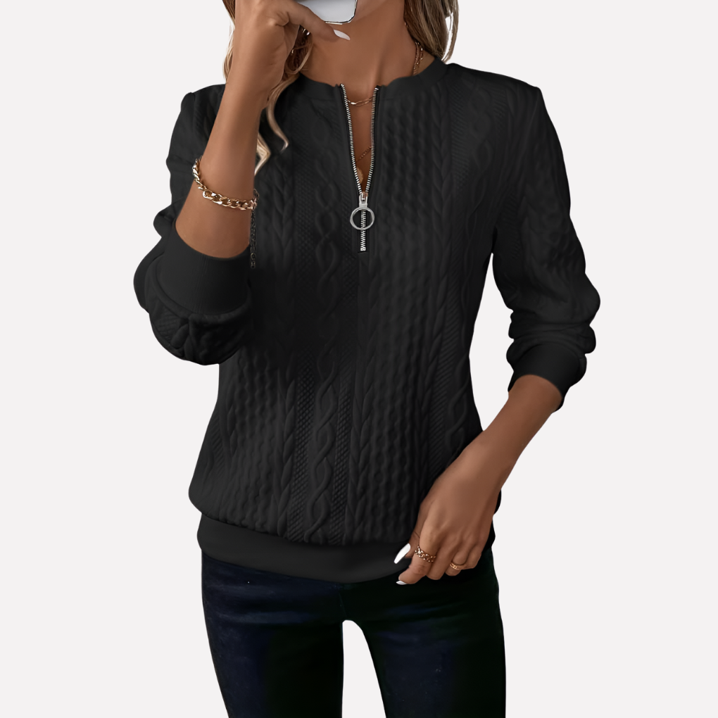 Women's Cable-Knit Zip-Collar Sweater