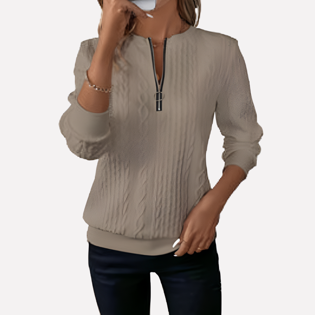 Women's Cable-Knit Zip-Collar Sweater