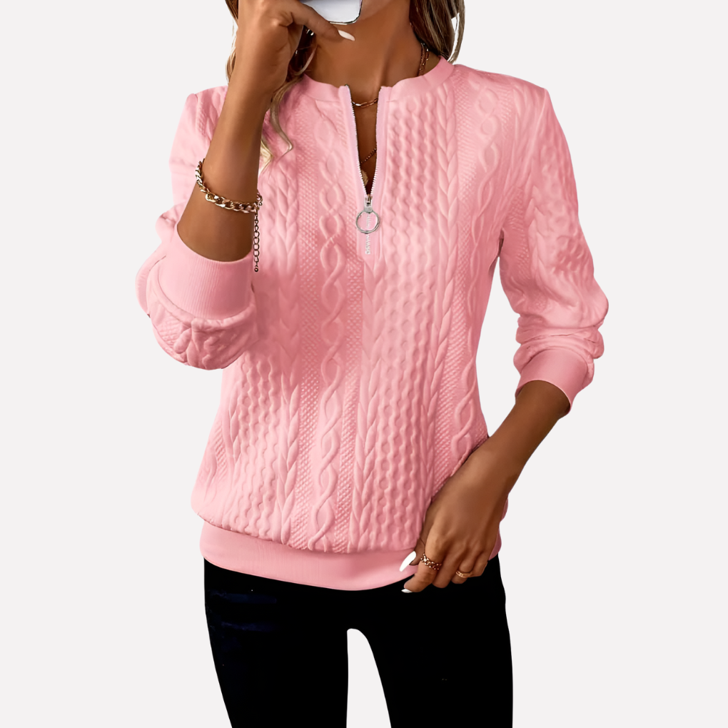 Women's Cable-Knit Zip-Collar Sweater