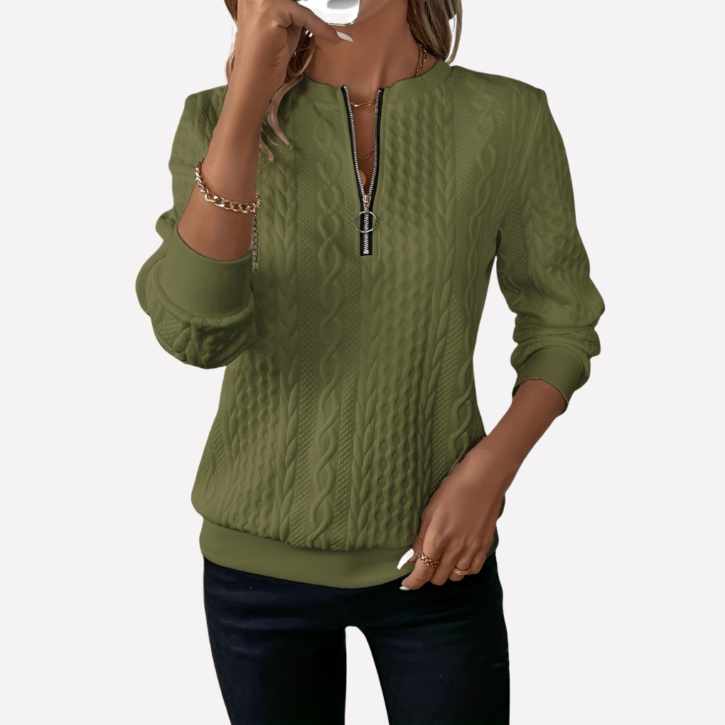 Women's Cable-Knit Zip-Collar Sweater