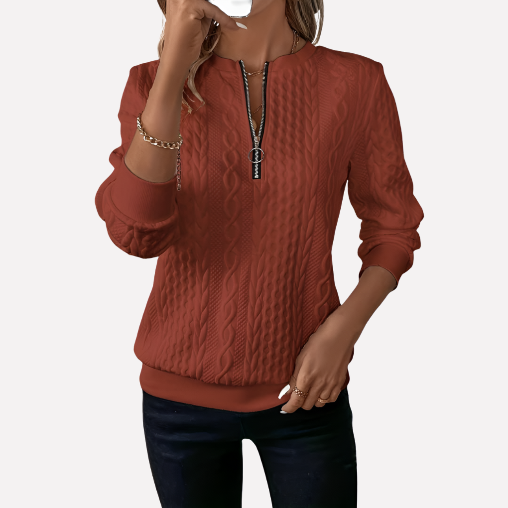 Women's Cable-Knit Zip-Collar Sweater
