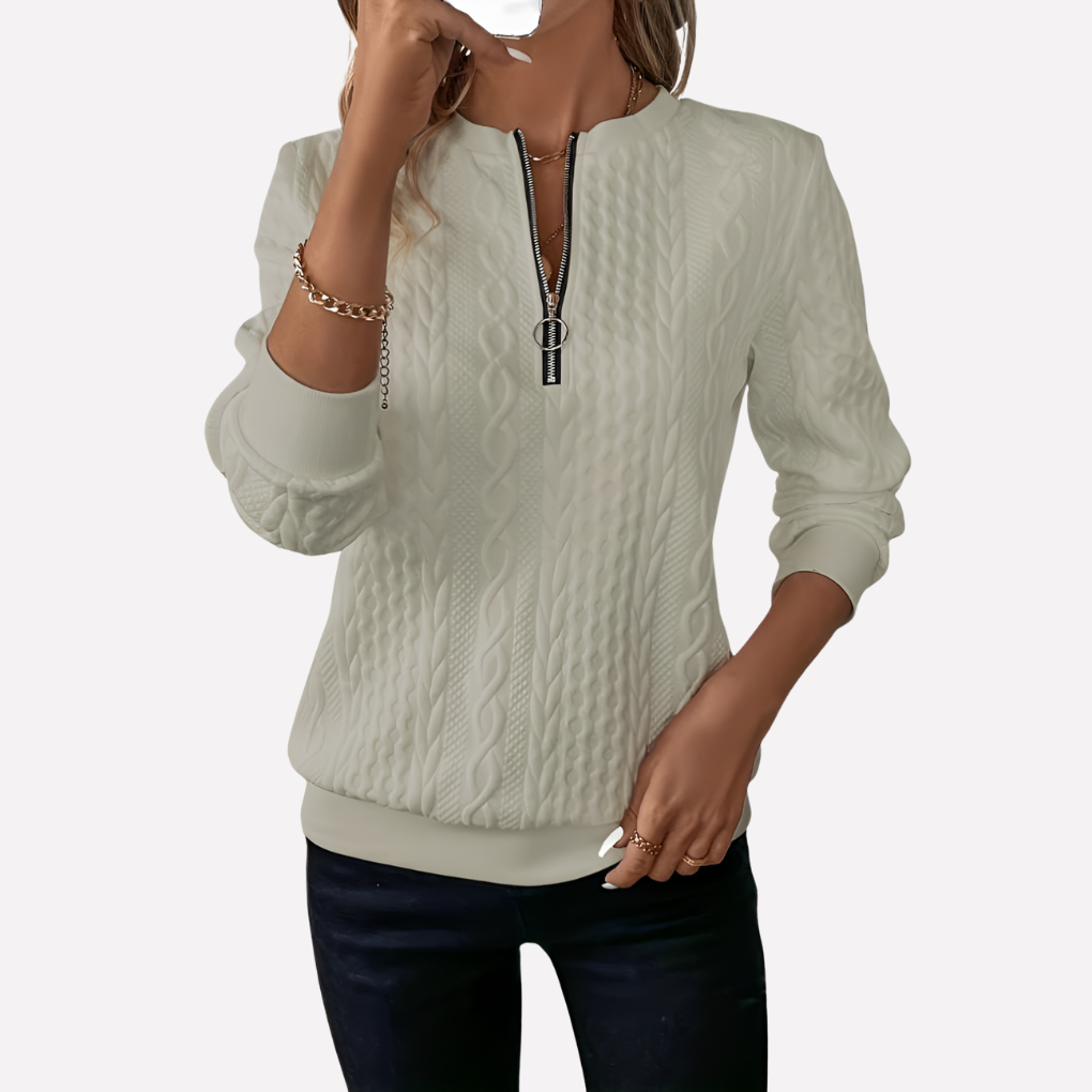Women's Cable-Knit Zip-Collar Sweater