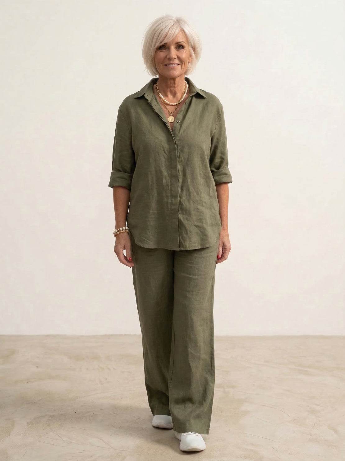 Women's Casual Two-Piece Co-Ord Set with Oversized Shirt and Wide-Leg Trousers