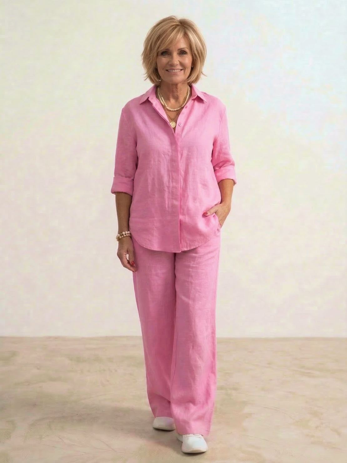 Women's Casual Two-Piece Co-Ord Set with Oversized Shirt and Wide-Leg Trousers