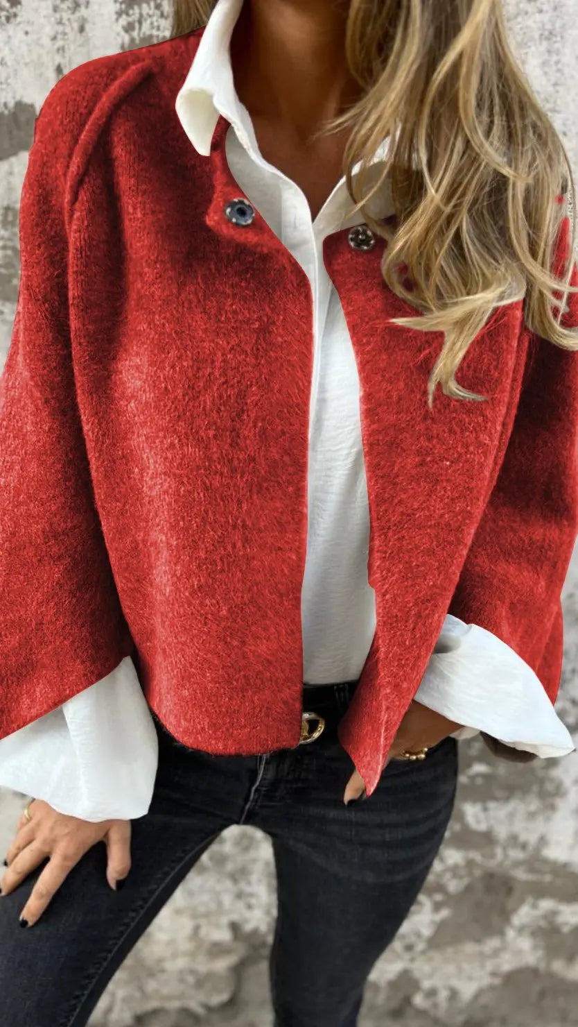 Women's Coat with Round Neckline and Long Sleeves