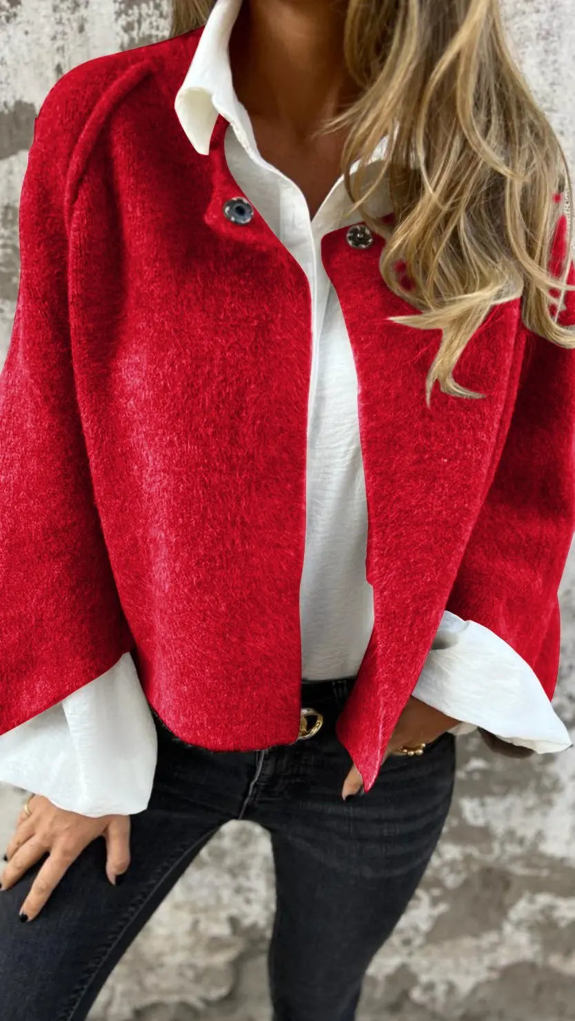 Women's Coat with Round Neckline and Long Sleeves