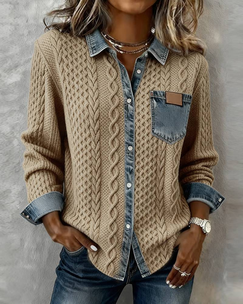 Women's Collared Patchwork Sweater