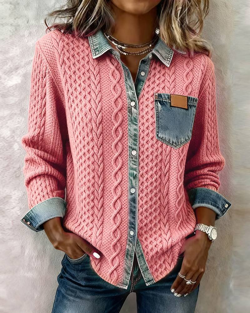 Women's Collared Patchwork Sweater