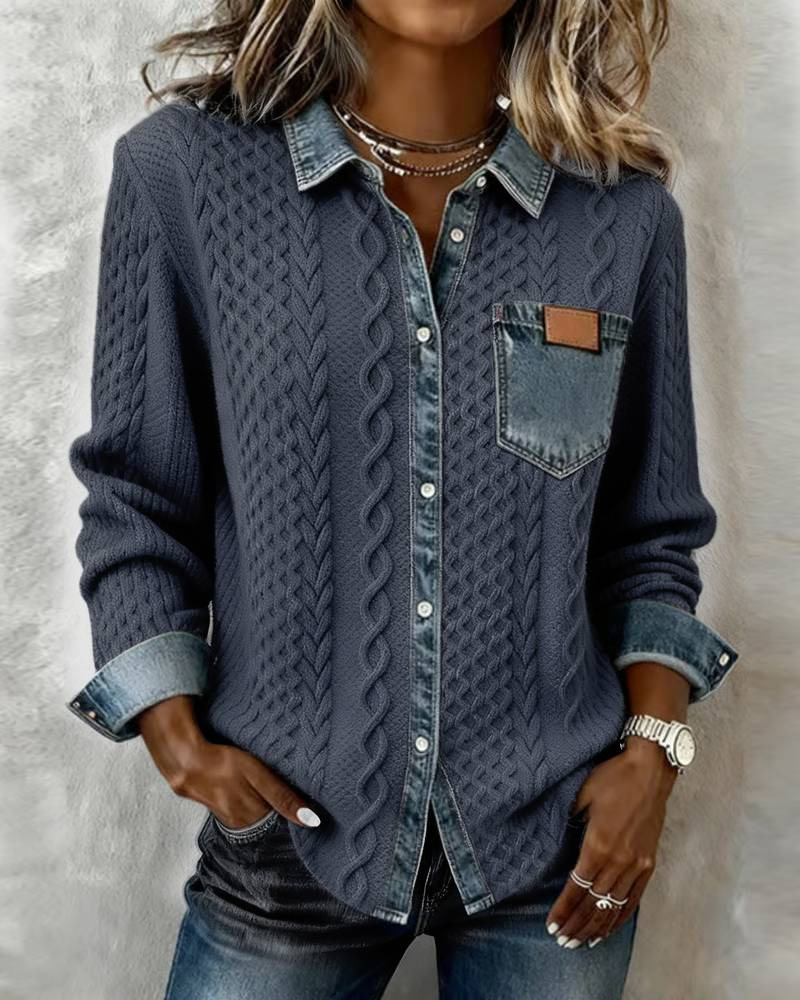Women's Collared Patchwork Sweater