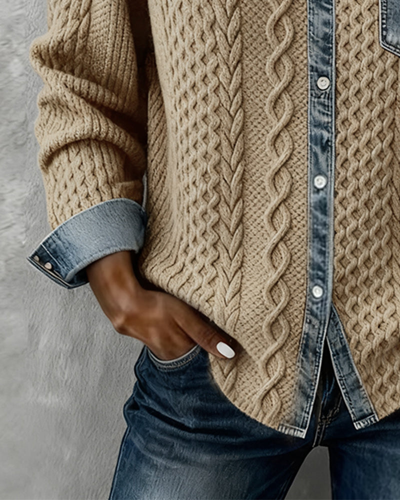 Women's Collared Patchwork Sweater