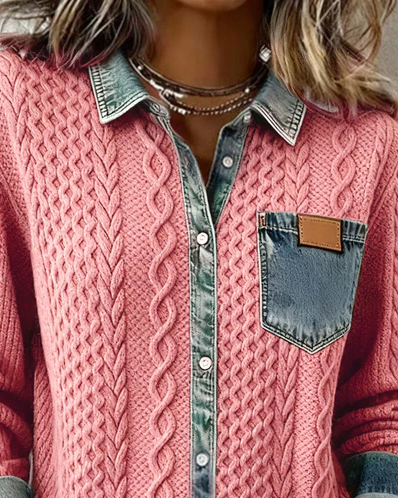 Women's Collared Patchwork Sweater
