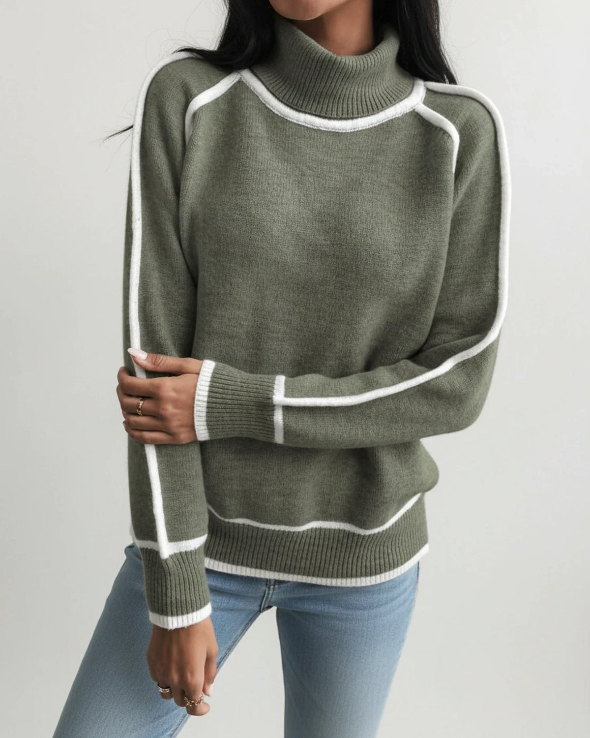 Women's Contrast Trim Turtleneck Sweater