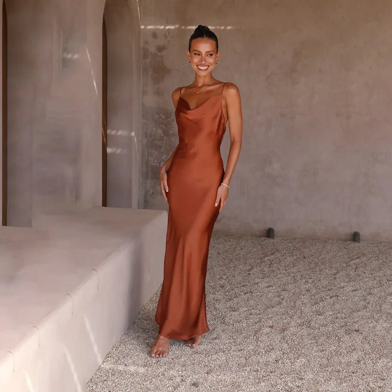 Women's Cowl-Neck Open-Back Bodycon Maxi Dress