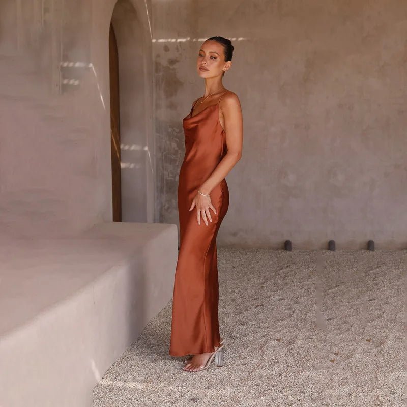 Women's Cowl-Neck Open-Back Bodycon Maxi Dress