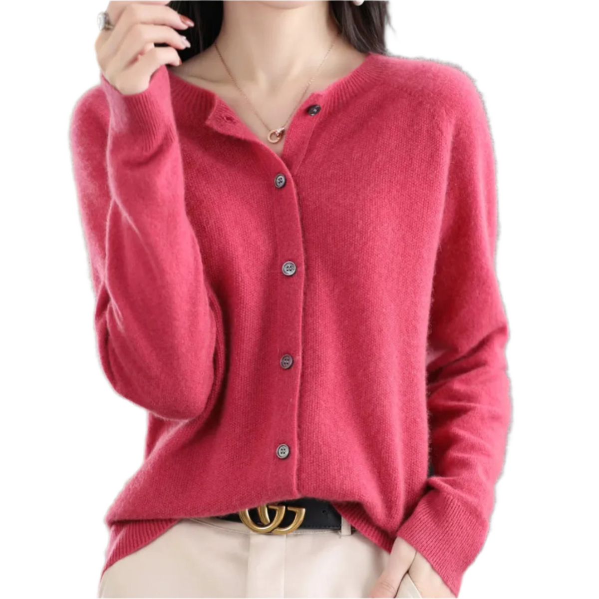 Women's Crew Neck Cardigan Sweater - White